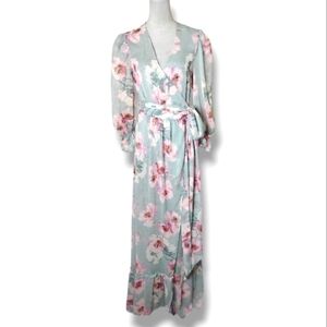 Express Sheer Floral Wrap Duster Maxi Cottagecore Sheer Cover-Up Size S/M